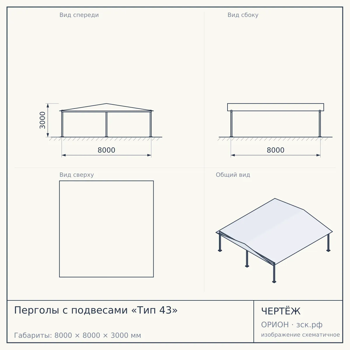 Перголы с подвесами «Тип 43» — чертёж